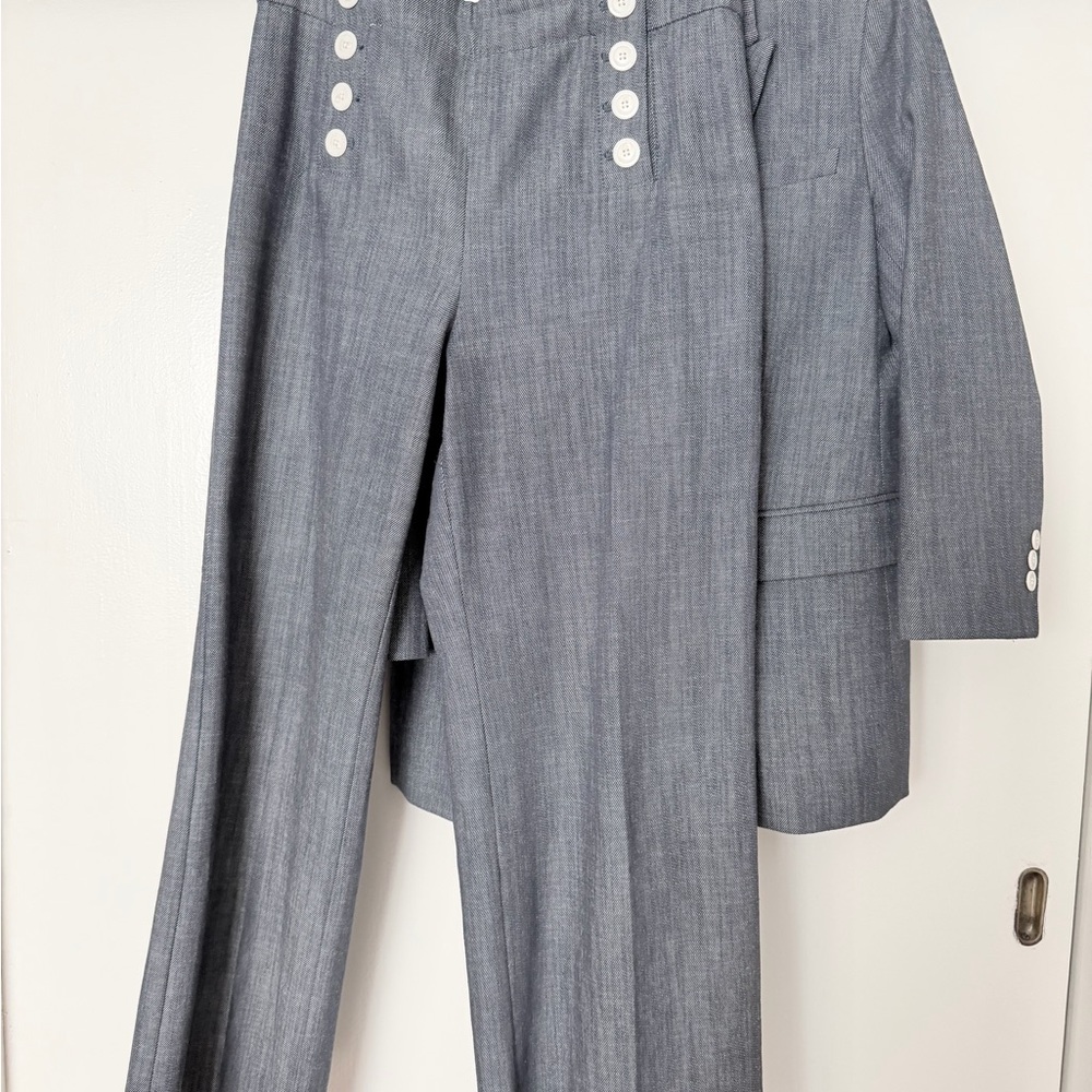 LOFT Navy Denim Look Double-Breasted Blazer and Sailor Pants